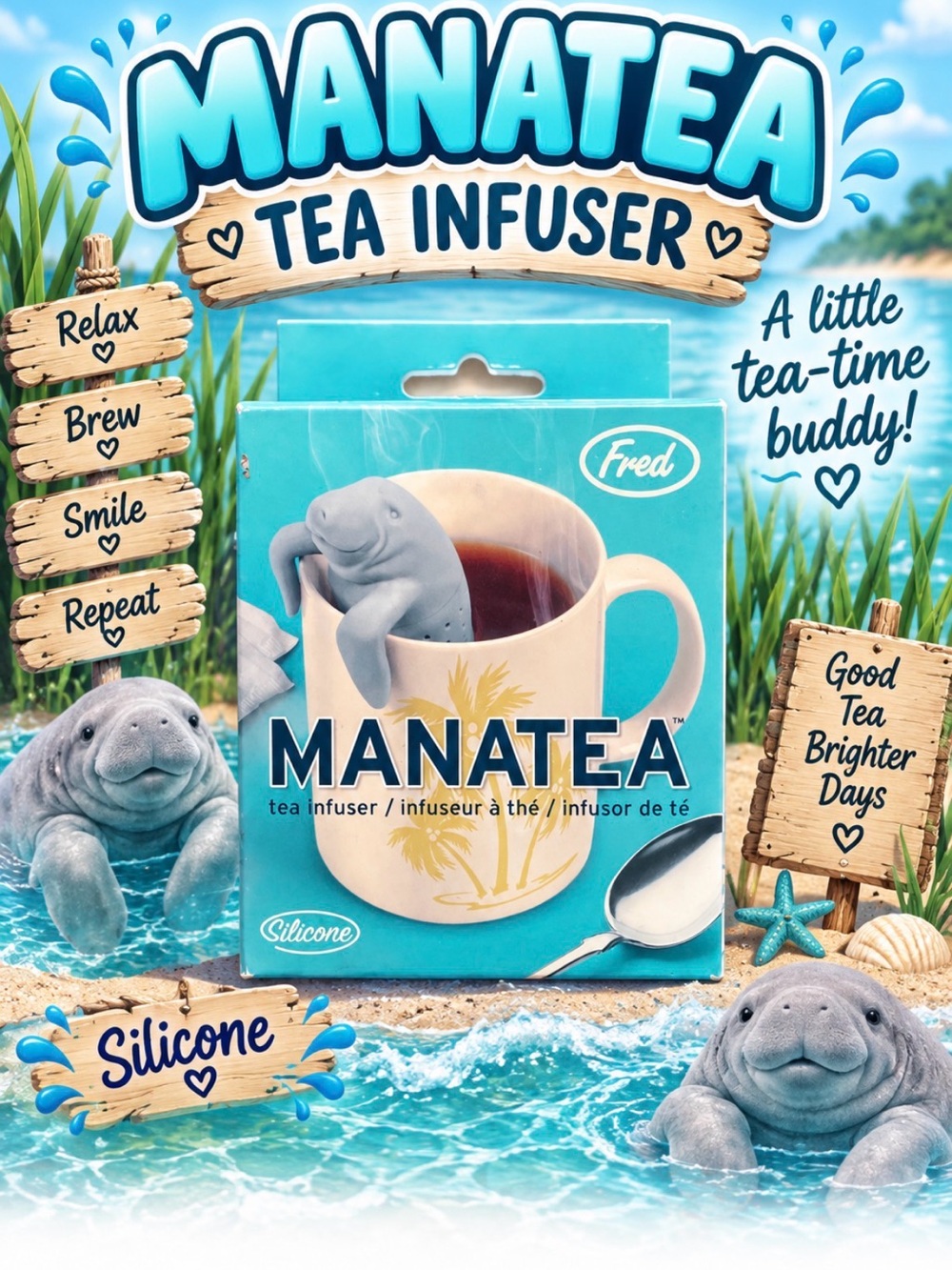 Fred Manatea Silicone Tea Infuser – Light Blue Manatee